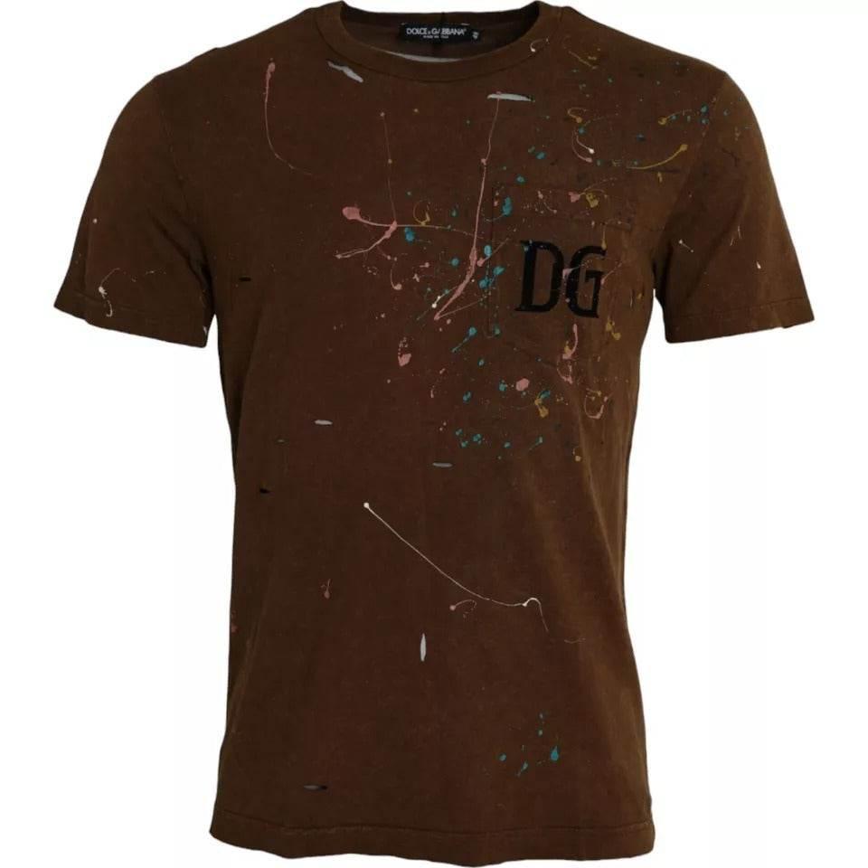 Dolce & Gabbana Brown Color Splash Cotton Crew Neck T-shirt - Hilstor