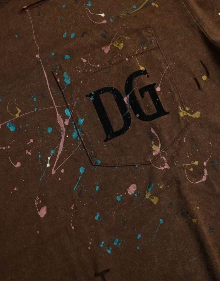 Dolce & Gabbana Brown Color Splash Cotton Crew Neck T-shirt - Hilstor