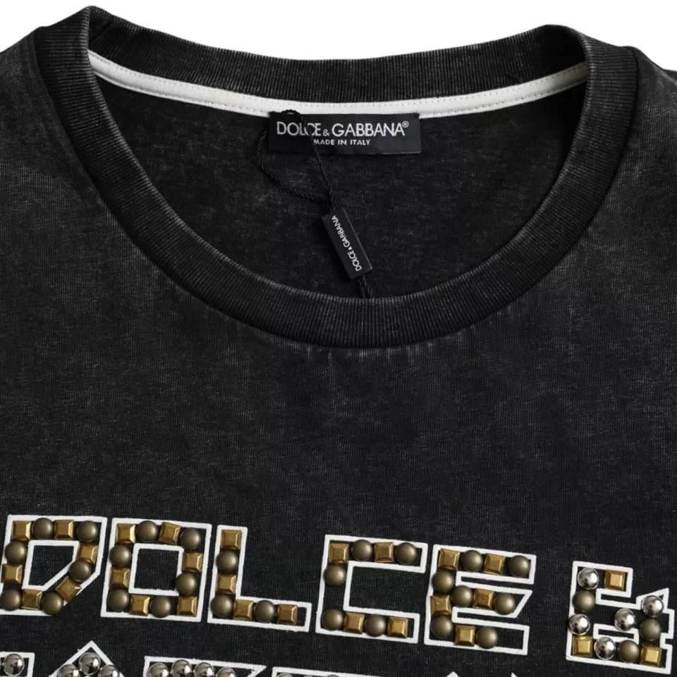 Dolce & Gabbana Black Logo Print Cotton Crewneck Men T-shirt - Hilstor