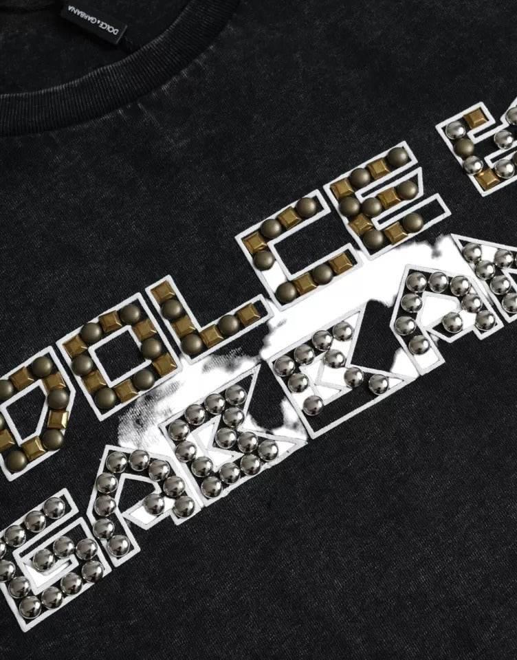 Dolce & Gabbana Black Logo Print Cotton Crewneck Men T-shirt - Hilstor