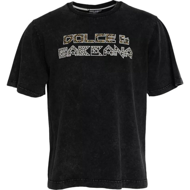Dolce & Gabbana Black Logo Print Cotton Crewneck Men T-shirt - Hilstor
