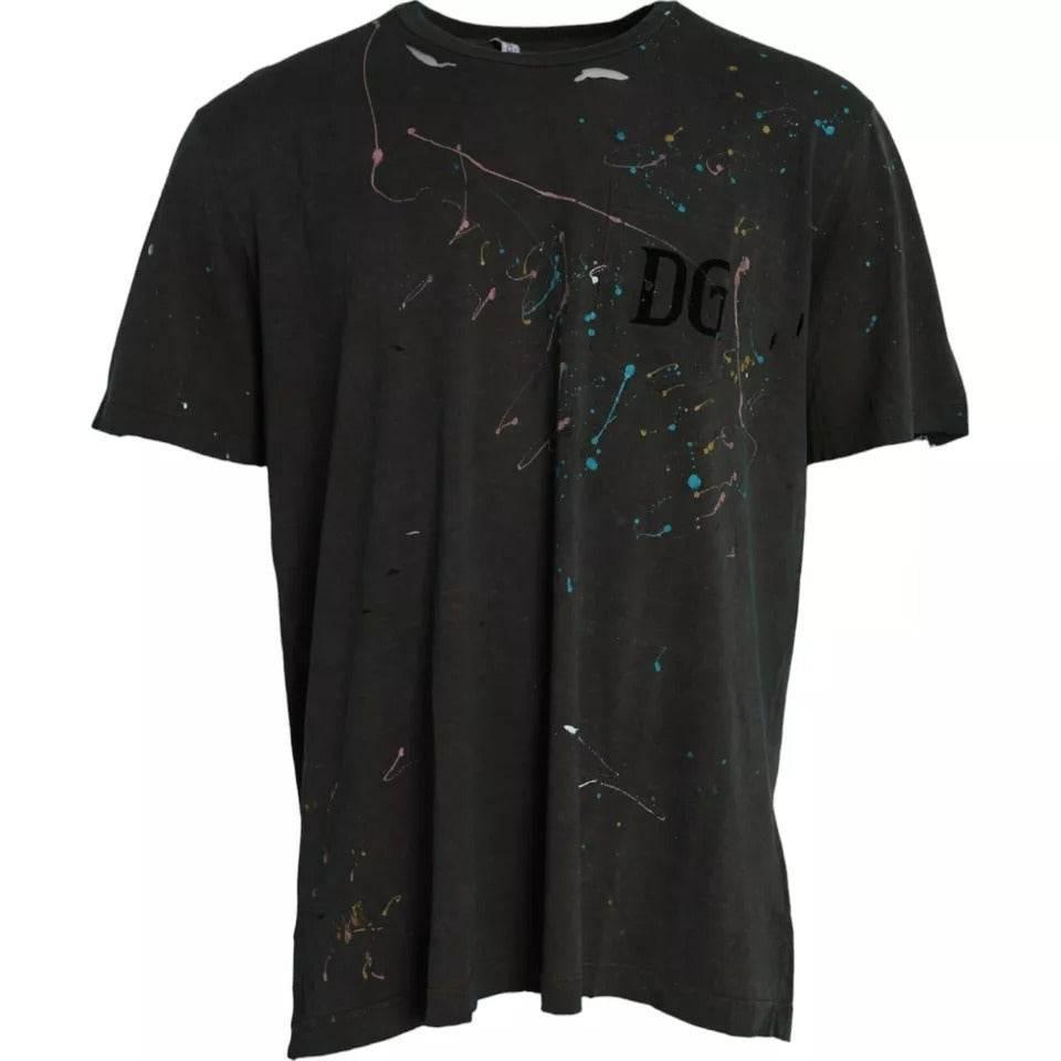 Dolce & Gabbana Gray Color Splash Cotton Crew Neck T-shirt - Hilstor