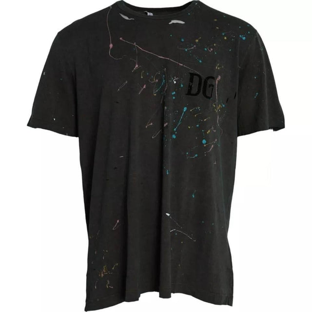 Dolce & Gabbana Gray Color Splash Cotton Crew Neck T-shirt - Hilstor
