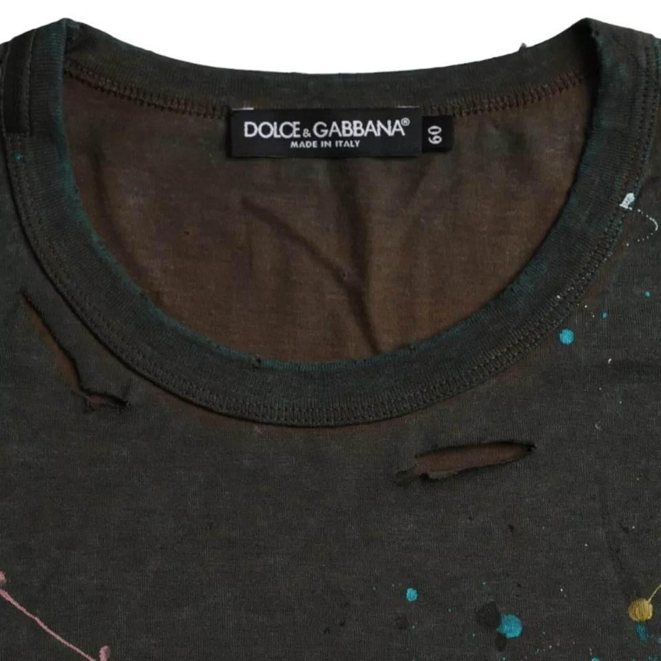 Dolce & Gabbana Gray Color Splash Cotton Crew Neck T-shirt - Hilstor