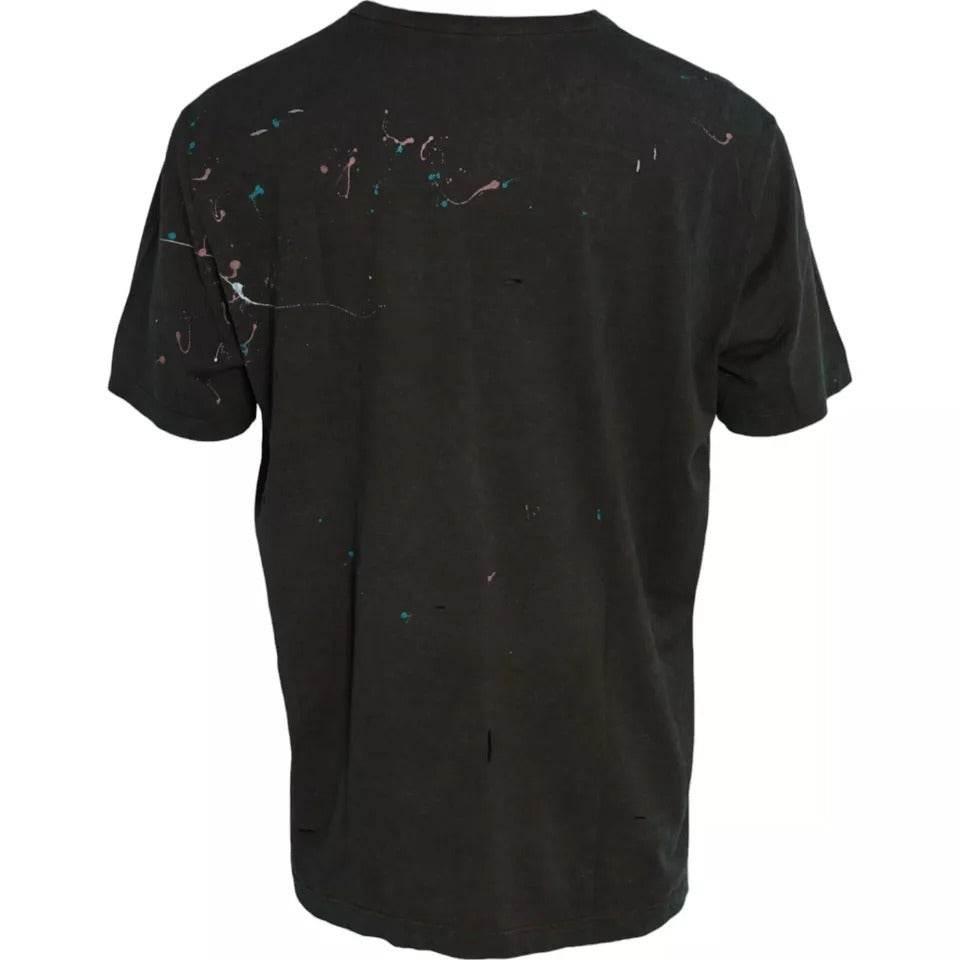 Dolce & Gabbana Gray Color Splash Cotton Crew Neck T-shirt - Hilstor