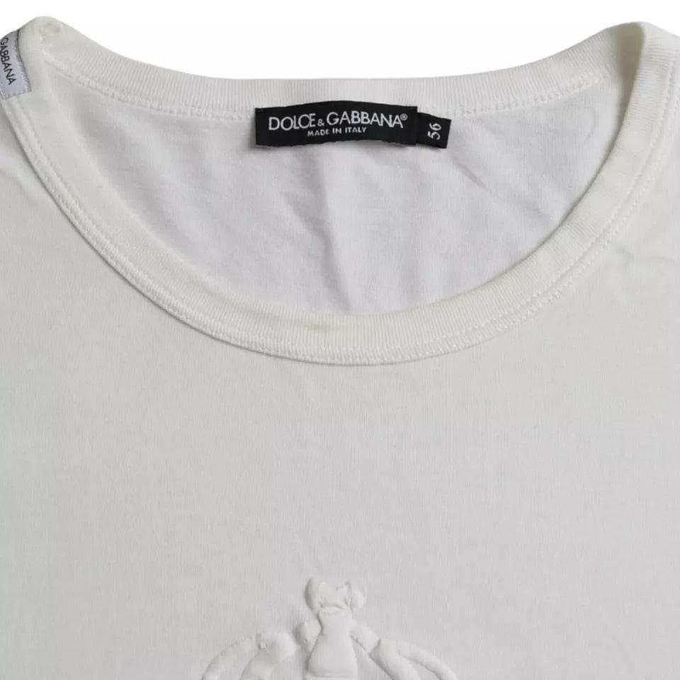 Dolce & Gabbana White Logo Embossed Cotton Crewneck T-shirt - Hilstor