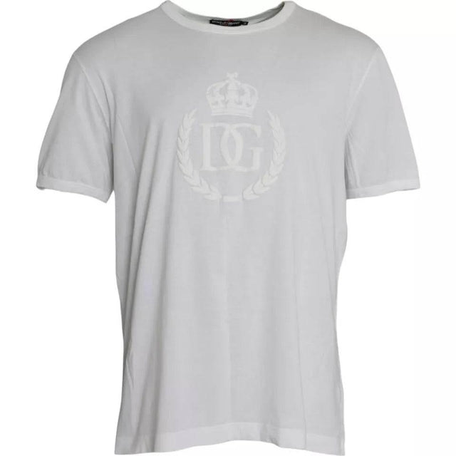 Dolce & Gabbana White Logo Embossed Cotton Crewneck T-shirt - Hilstor