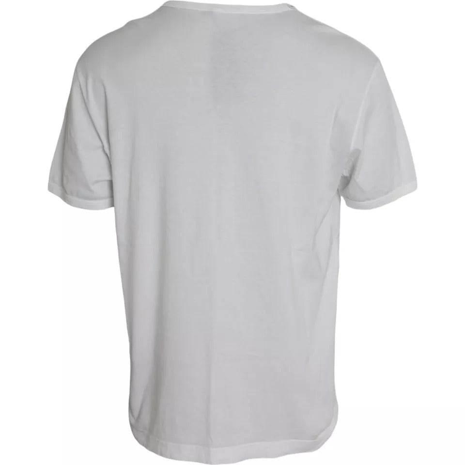 Dolce & Gabbana White Logo Embossed Cotton Crewneck T-shirt - Hilstor