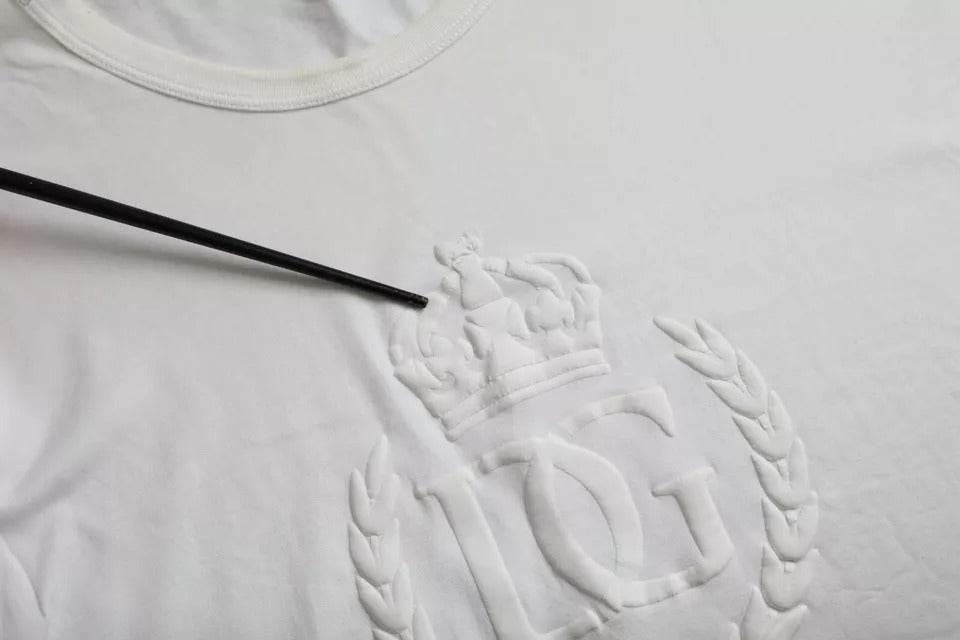 Dolce & Gabbana White Logo Embossed Cotton Crewneck T-shirt - Hilstor