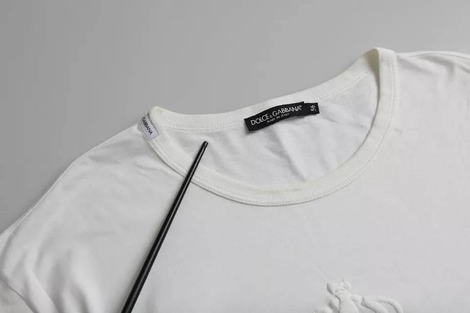 Dolce & Gabbana White Logo Embossed Cotton Crewneck T-shirt - Hilstor