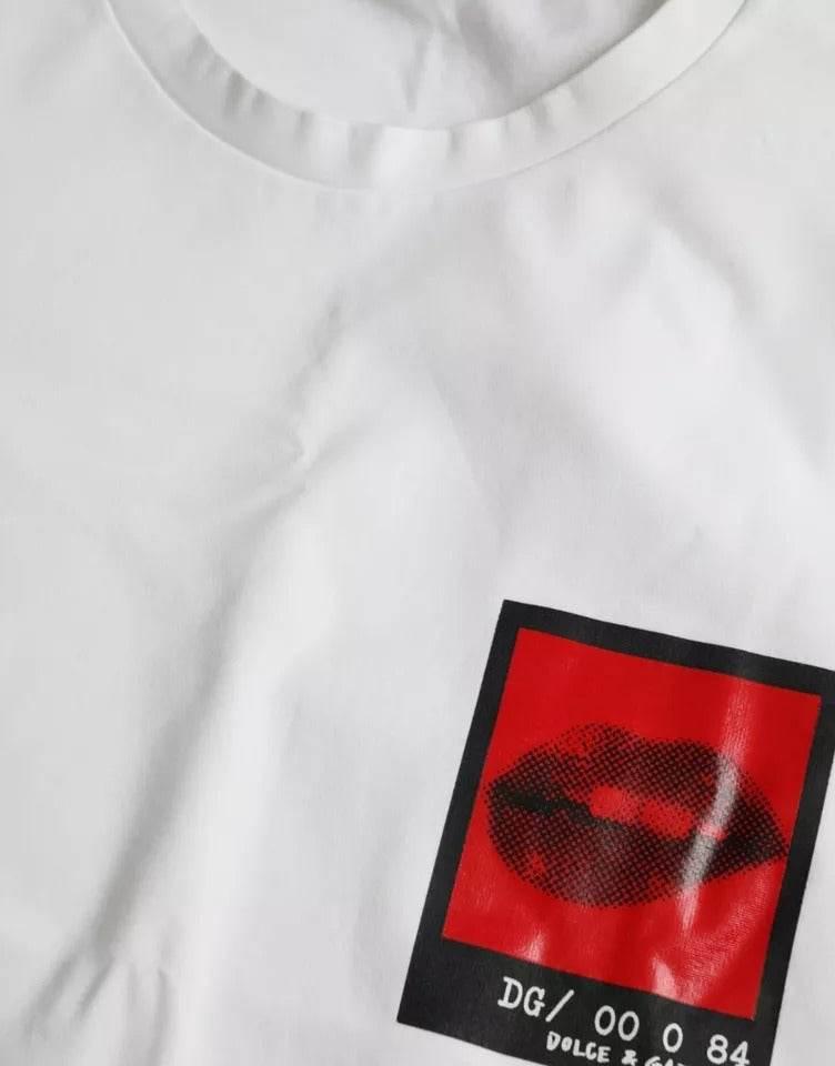 Dolce & Gabbana White Red Lips Print Cotton Men T-shirt - Hilstor