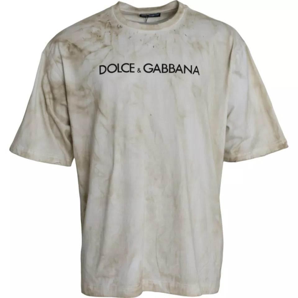 Dolce & Gabbana Off White Logo Cotton Crew Neck T-shirt - Hilstor