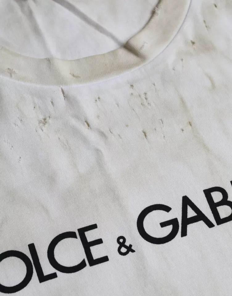 Dolce & Gabbana Off White Logo Cotton Crew Neck T-shirt - Hilstor