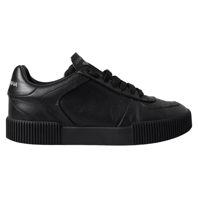 Dolce & Gabbana Black Leather Low Top Sneakers Men Shoes - Hilstor