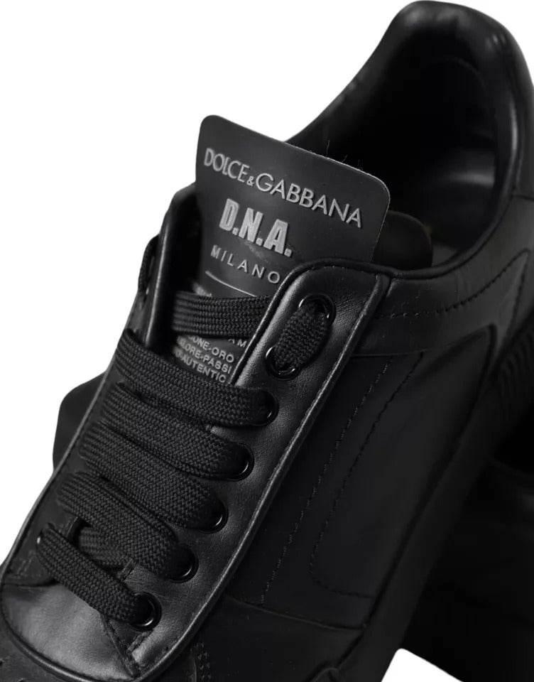 Dolce & Gabbana Black Leather Low Top Sneakers Men Shoes - Hilstor