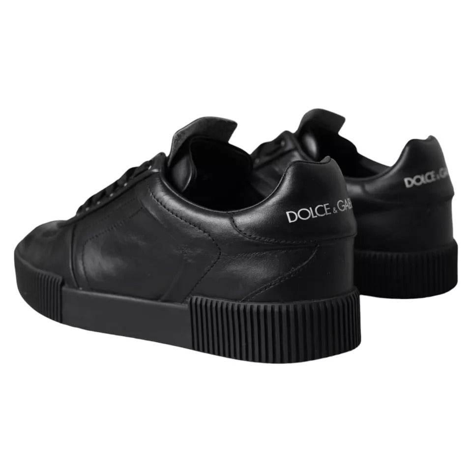 Dolce & Gabbana Black Leather Low Top Sneakers Men Shoes - Hilstor