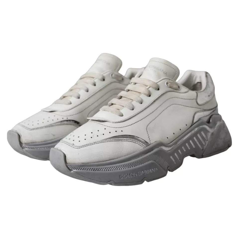 Dolce & Gabbana White Silver Daymaster Low Top Sneakers Shoes - Hilstor