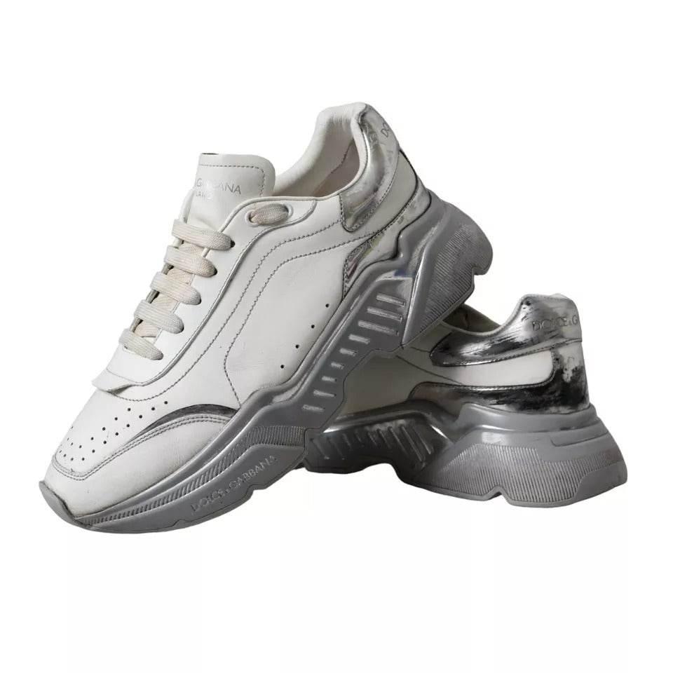 Dolce & Gabbana White Silver Daymaster Low Top Sneakers Shoes - Hilstor