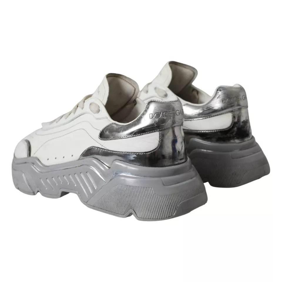 Dolce & Gabbana White Silver Daymaster Low Top Sneakers Shoes - Hilstor