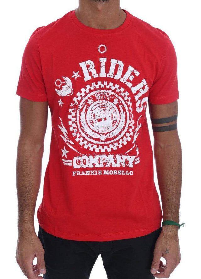 Frankie Morello Red Cotton RIDERS Crewneck T-Shirt - Hilstor