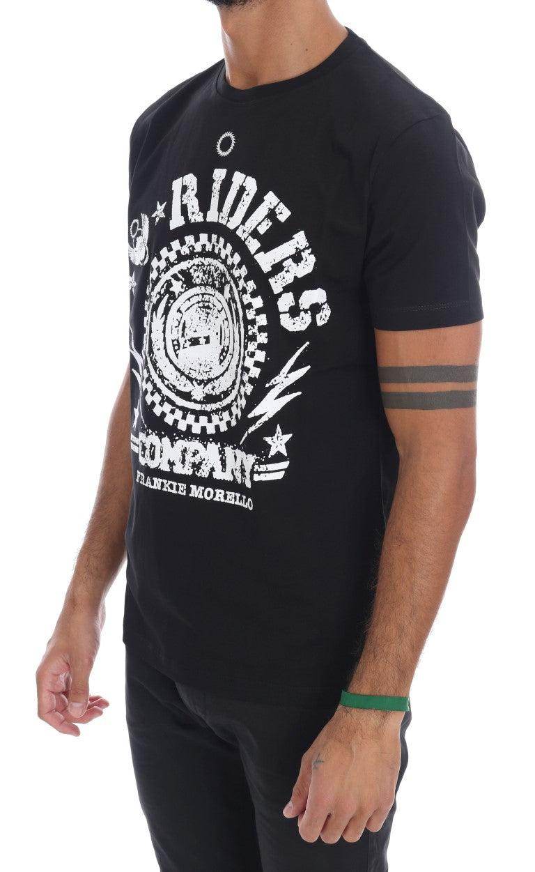 Frankie Morello Black Cotton RIDERS Crewneck T-Shirt - Hilstor
