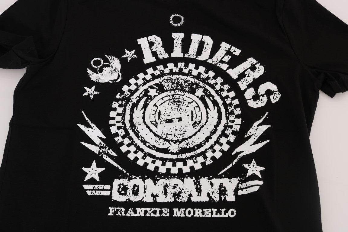 Frankie Morello Black Cotton RIDERS Crewneck T-Shirt - Hilstor