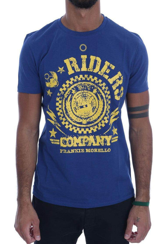 Frankie Morello Blue Cotton RIDERS Crewneck T-Shirt - Hilstor