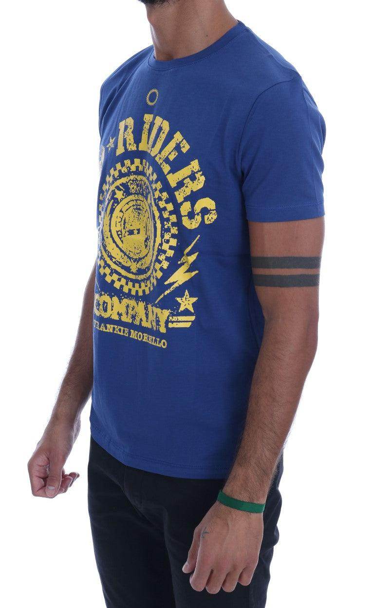 Frankie Morello Blue Cotton RIDERS Crewneck T-Shirt - Hilstor