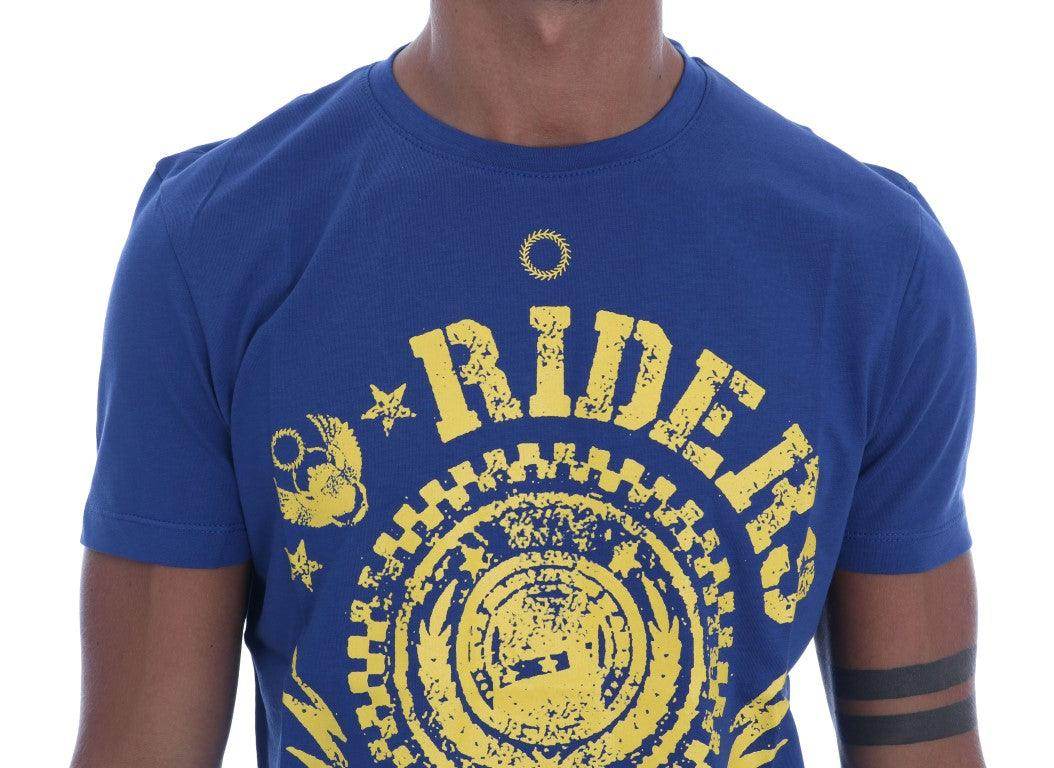 Frankie Morello Blue Cotton RIDERS Crewneck T-Shirt - Hilstor