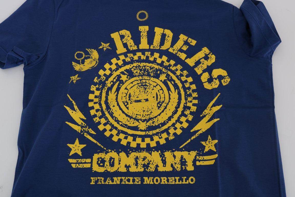 Frankie Morello Blue Cotton RIDERS Crewneck T-Shirt - Hilstor