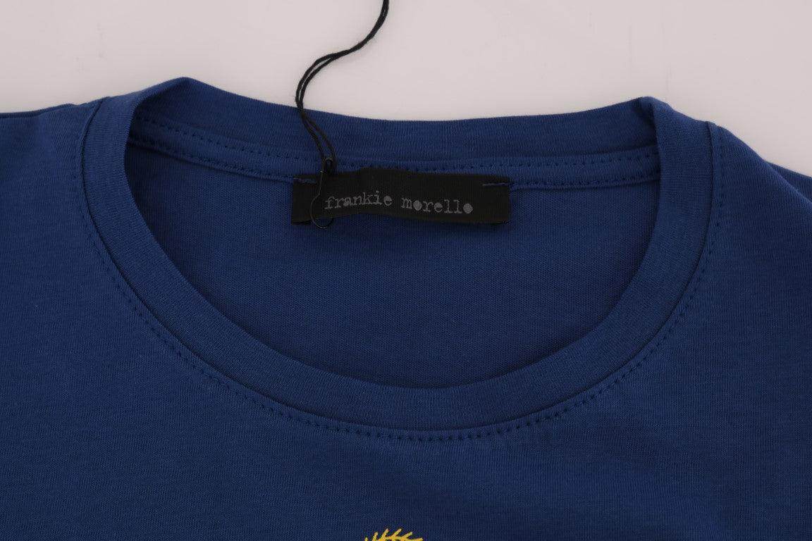 Frankie Morello Blue Cotton RIDERS Crewneck T-Shirt - Hilstor