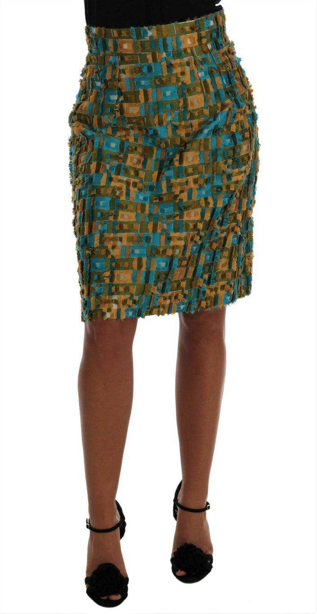 Dolce & Gabbana Elegant Green Jacquard High Waist Skirt - Hilstor