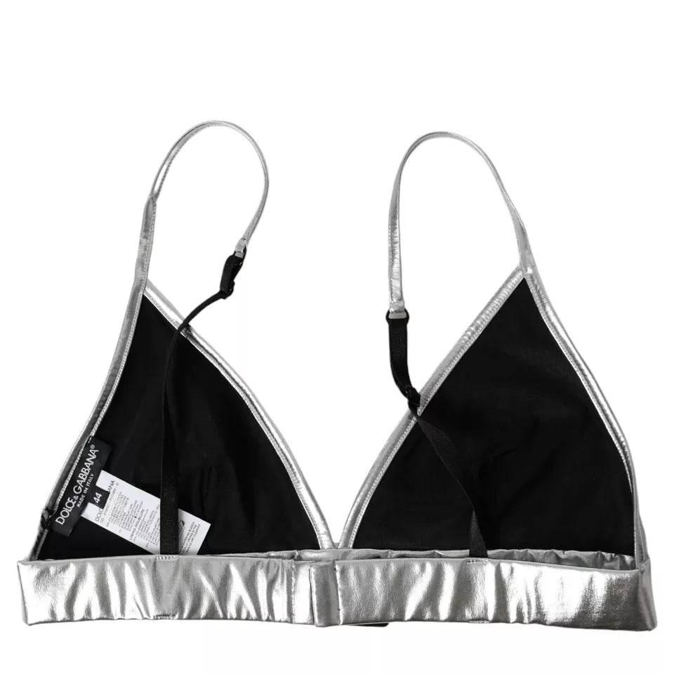 Dolce & Gabbana Silver Polyester Sleeveless Bustier Crop Top - Hilstor