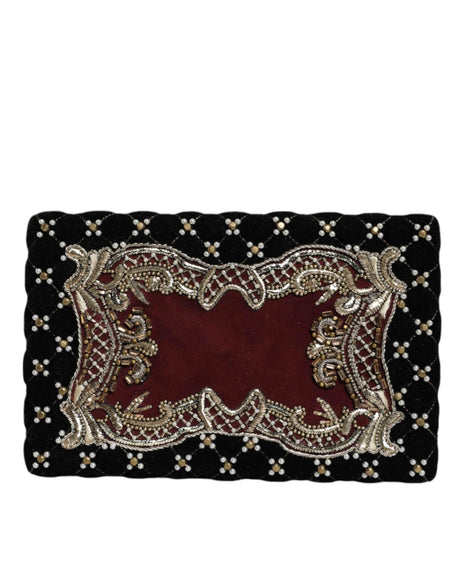 Dolce & Gabbana Bordeaux Black Velvet Gold Frame Clutch Evening Purse Bag - Hilstor