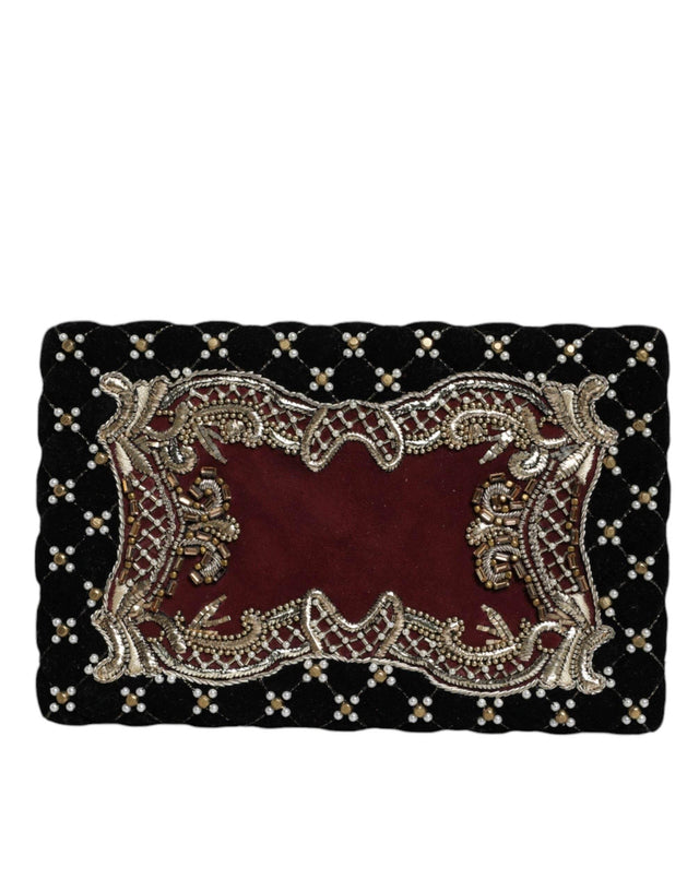 Dolce & Gabbana Bordeaux Black Velvet Gold Frame Clutch Evening Purse Bag - Hilstor