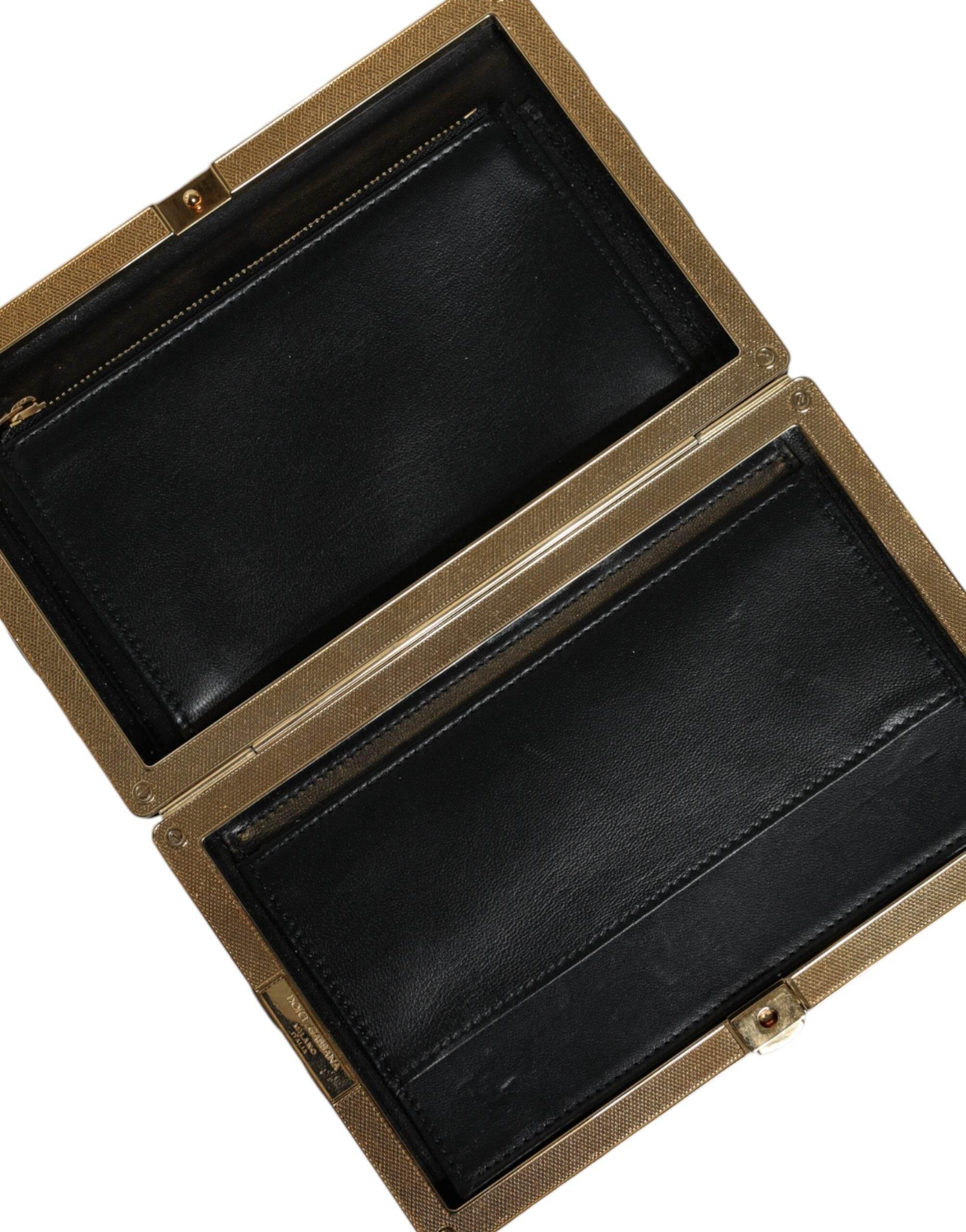 Dolce & Gabbana Bordeaux Black Velvet Gold Frame Clutch Evening Purse Bag - Hilstor