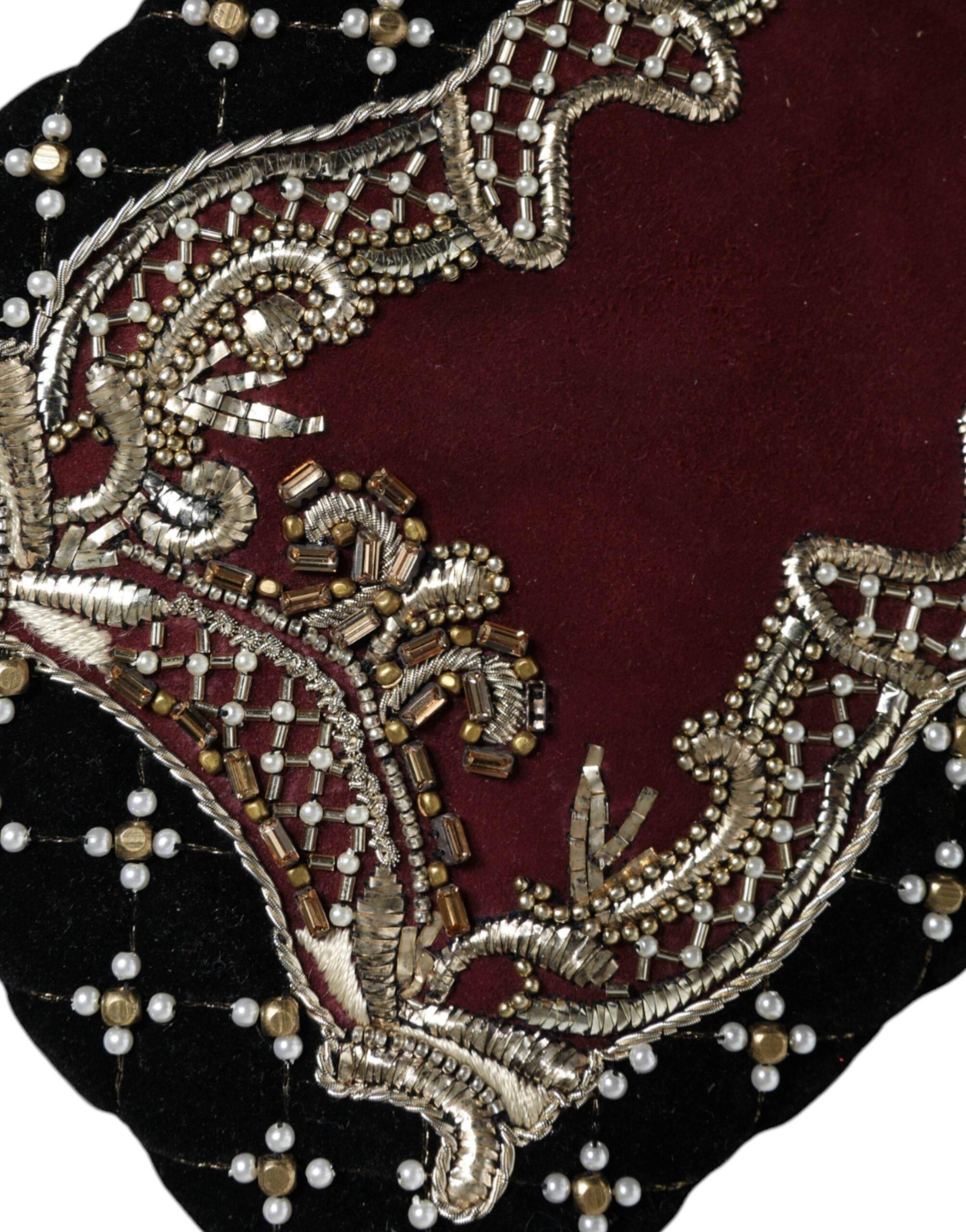 Dolce & Gabbana Bordeaux Black Velvet Gold Frame Clutch Evening Purse Bag - Hilstor