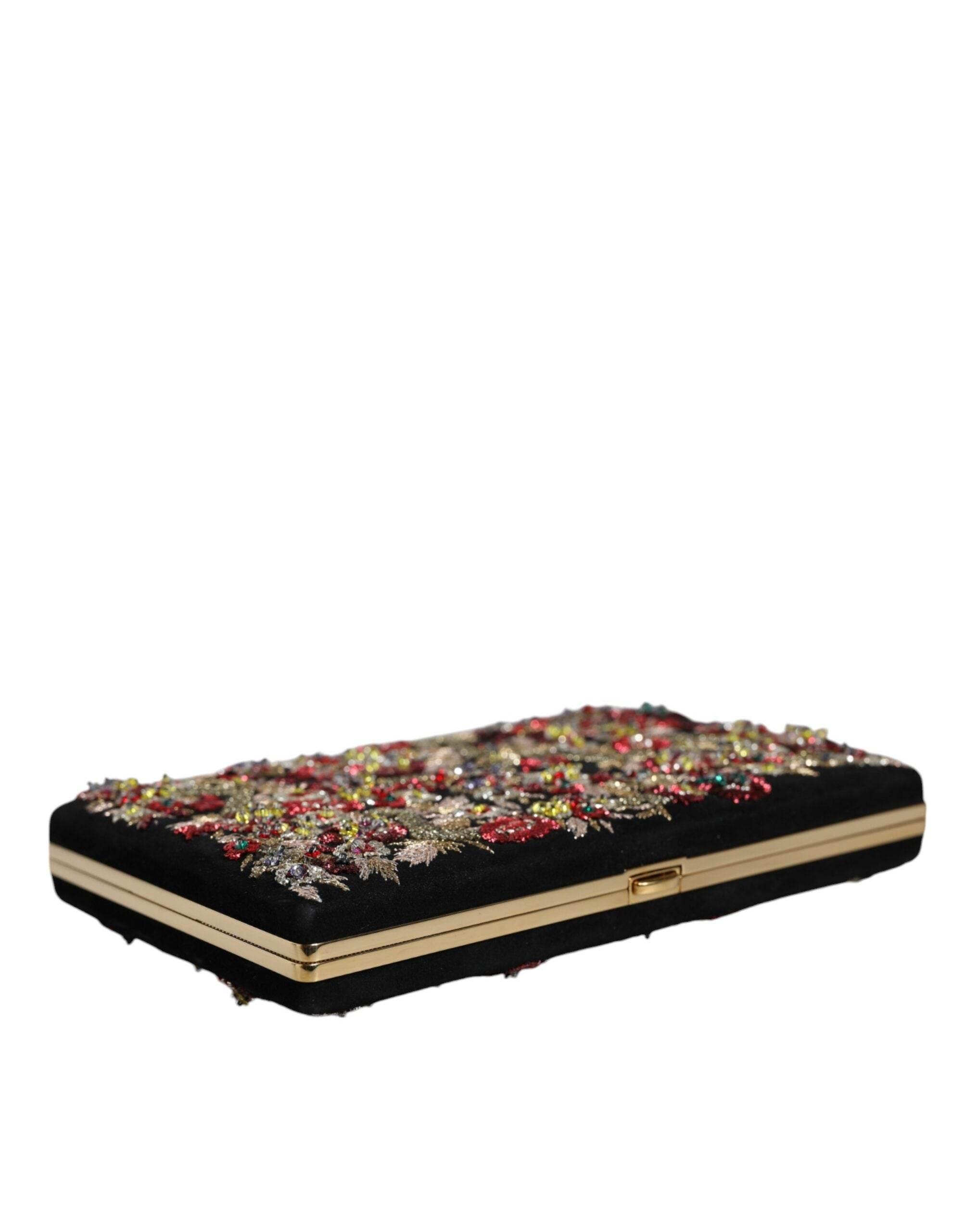Dolce & Gabbana Multicolor Floral Gold Frame Clutch Evening Purse Bag - Hilstor