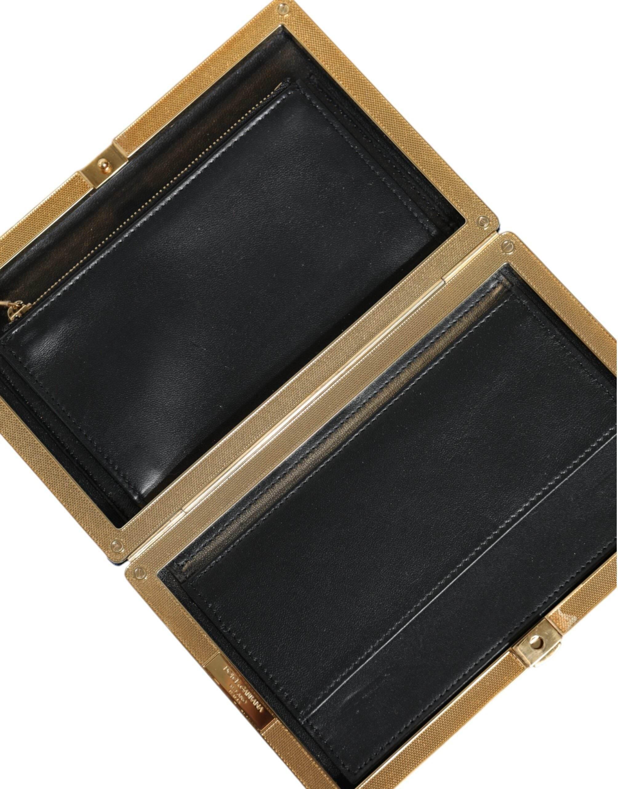 Dolce & Gabbana Blue Velvet Gold Frame Clutch Evening Party Purse Bag - Hilstor
