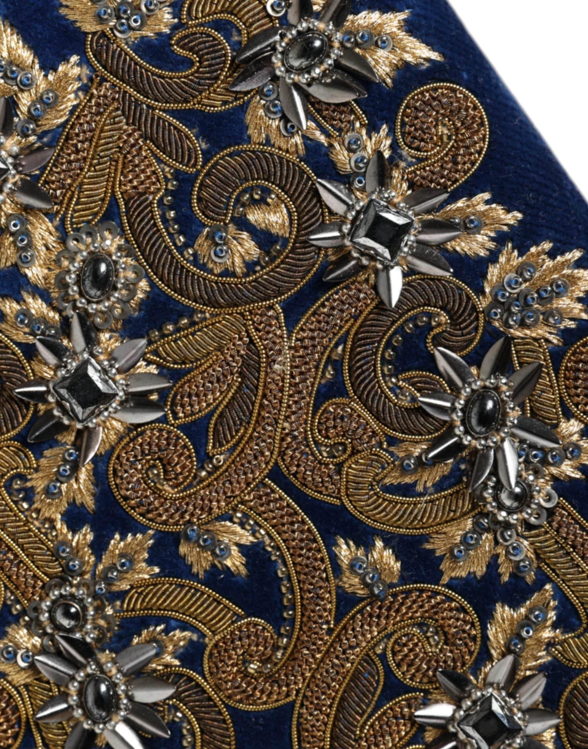 Dolce & Gabbana Blue Velvet Gold Frame Clutch Evening Party Purse Bag - Hilstor