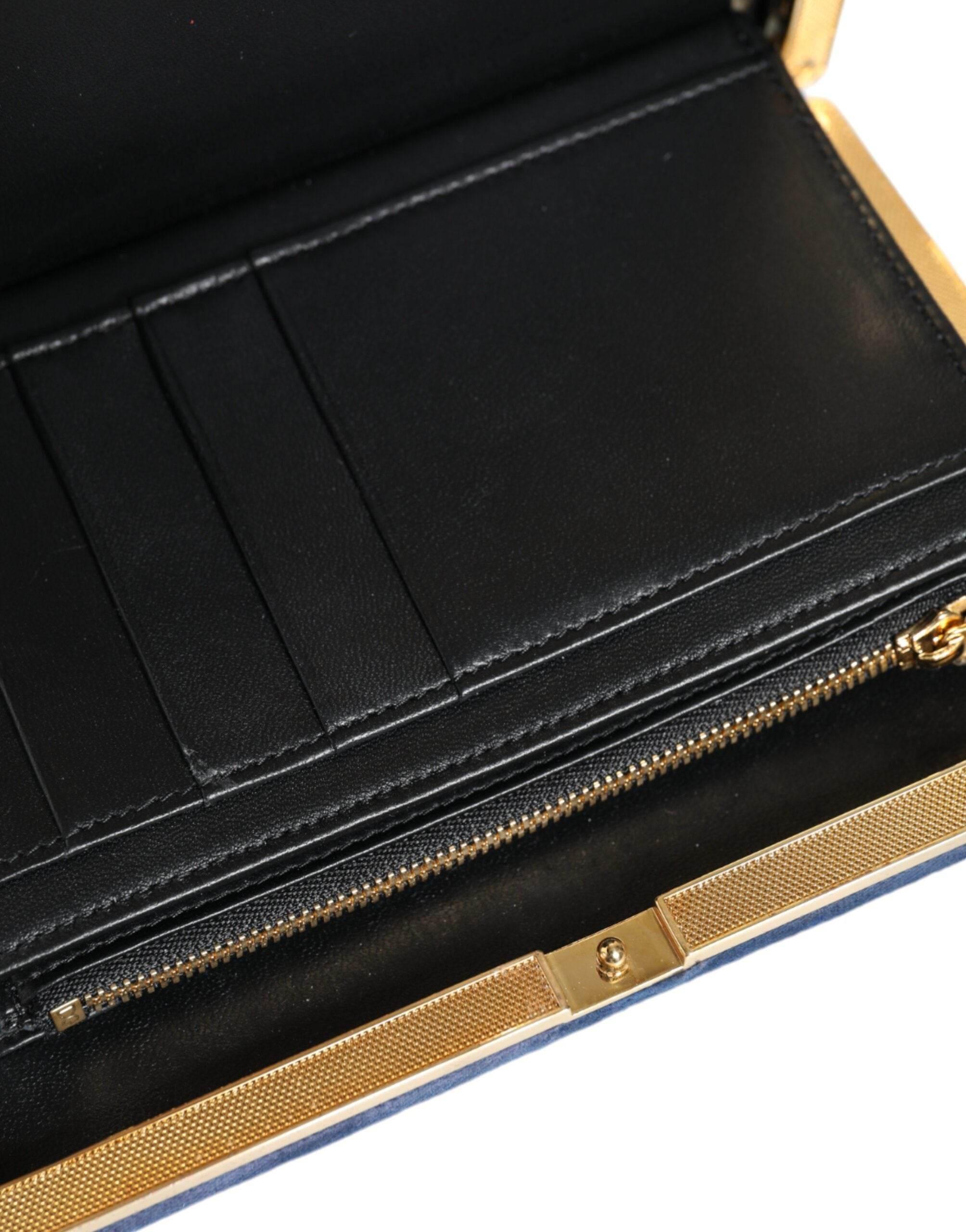 Dolce & Gabbana Blue Velvet Gold Frame Clutch Evening Party Purse Bag - Hilstor