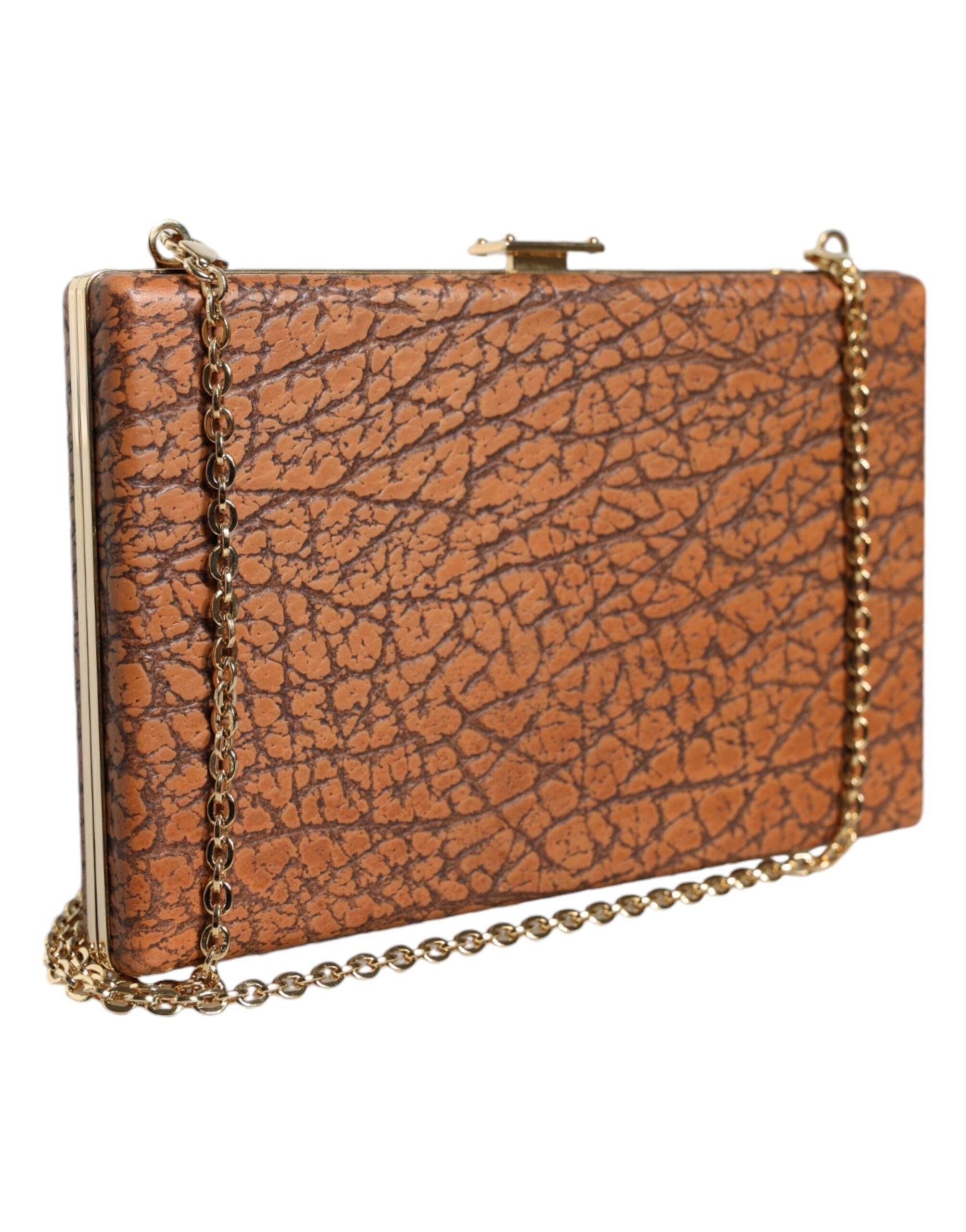Dolce & Gabbana Brown Leather Gold Frame Clutch Mini Crossbody Bag - Hilstor