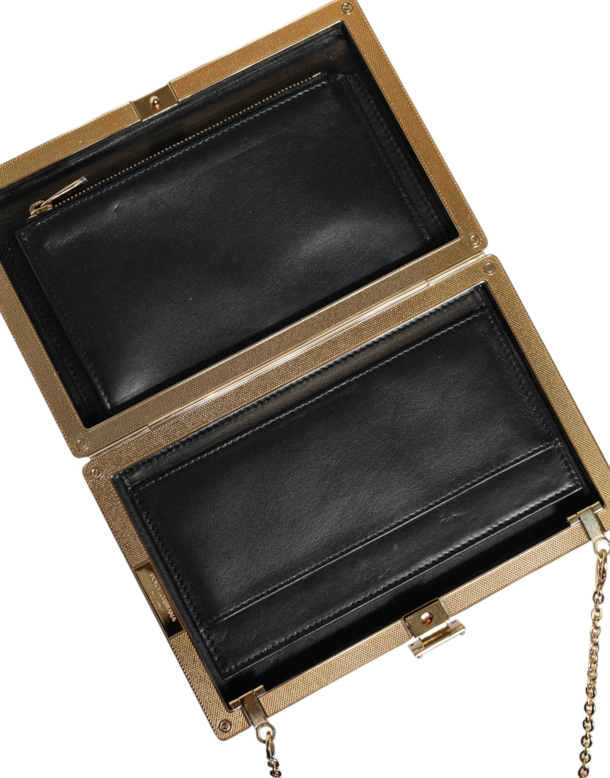 Dolce & Gabbana Brown Leather Gold Frame Clutch Mini Crossbody Bag - Hilstor