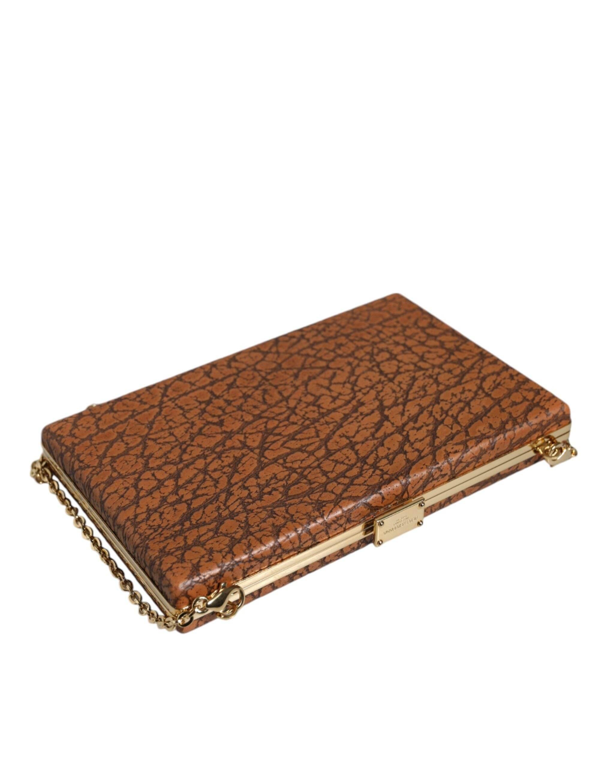 Dolce & Gabbana Brown Leather Gold Frame Clutch Mini Crossbody Bag - Hilstor