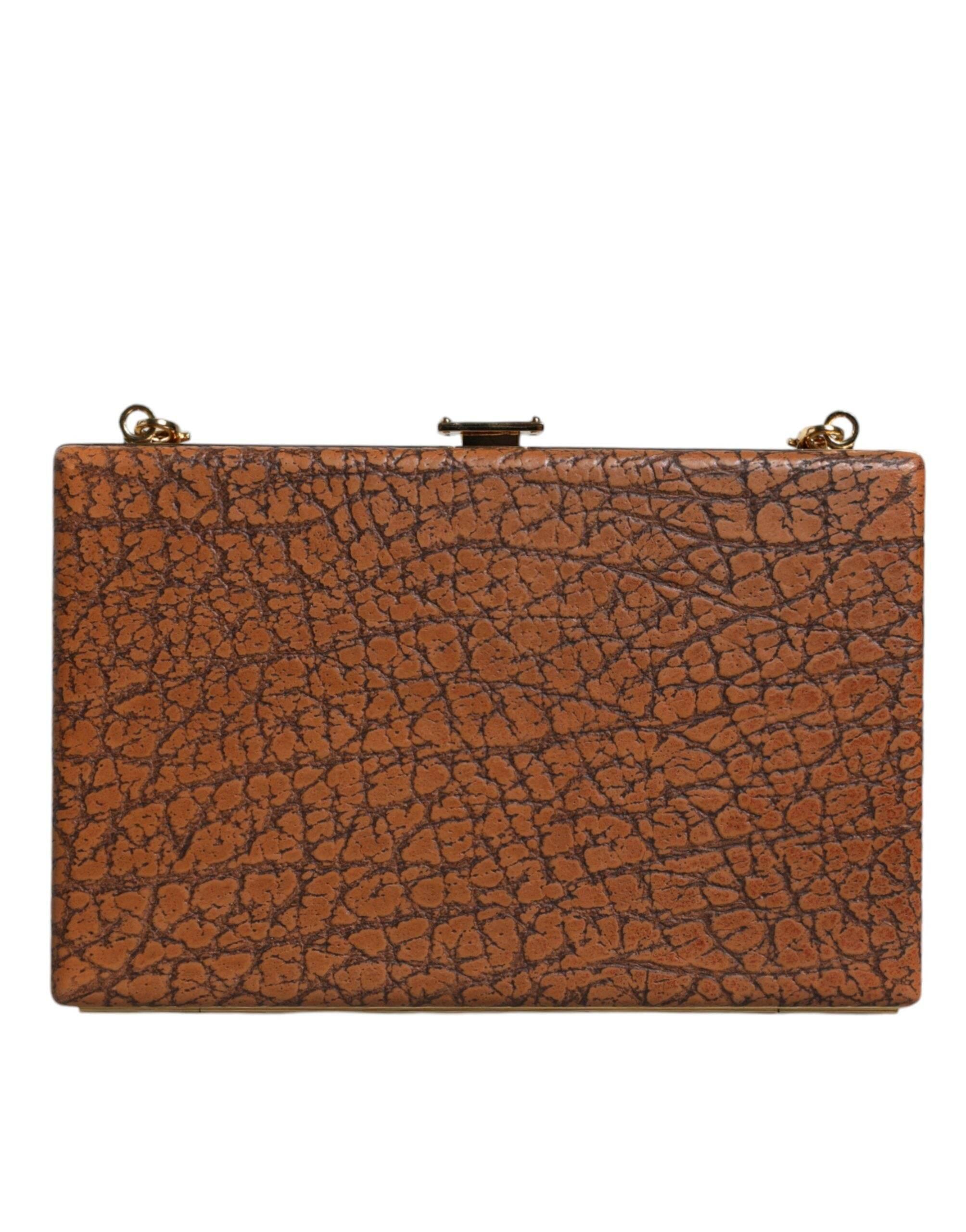 Dolce & Gabbana Brown Leather Gold Frame Clutch Mini Crossbody Bag - Hilstor