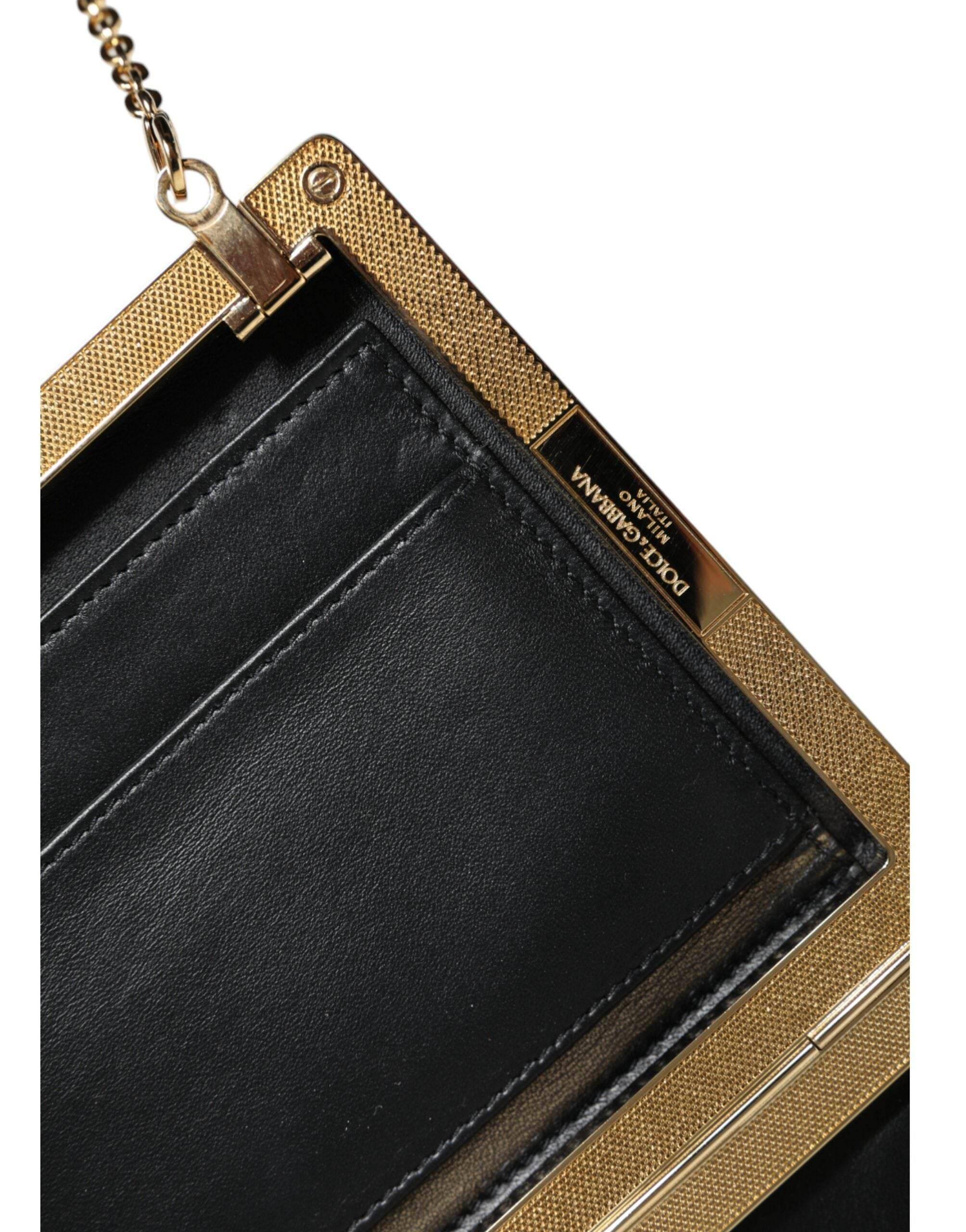 Dolce & Gabbana Brown Leather Gold Frame Clutch Mini Crossbody Bag - Hilstor