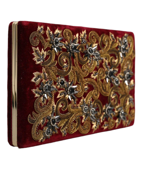 Dolce & Gabbana Red Velvet Gold Frame Clutch Evening Party Purse Bag - Hilstor
