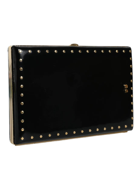 Dolce & Gabbana Black Leather Studs Gold Frame Clutch Evening Purse Bag - Hilstor