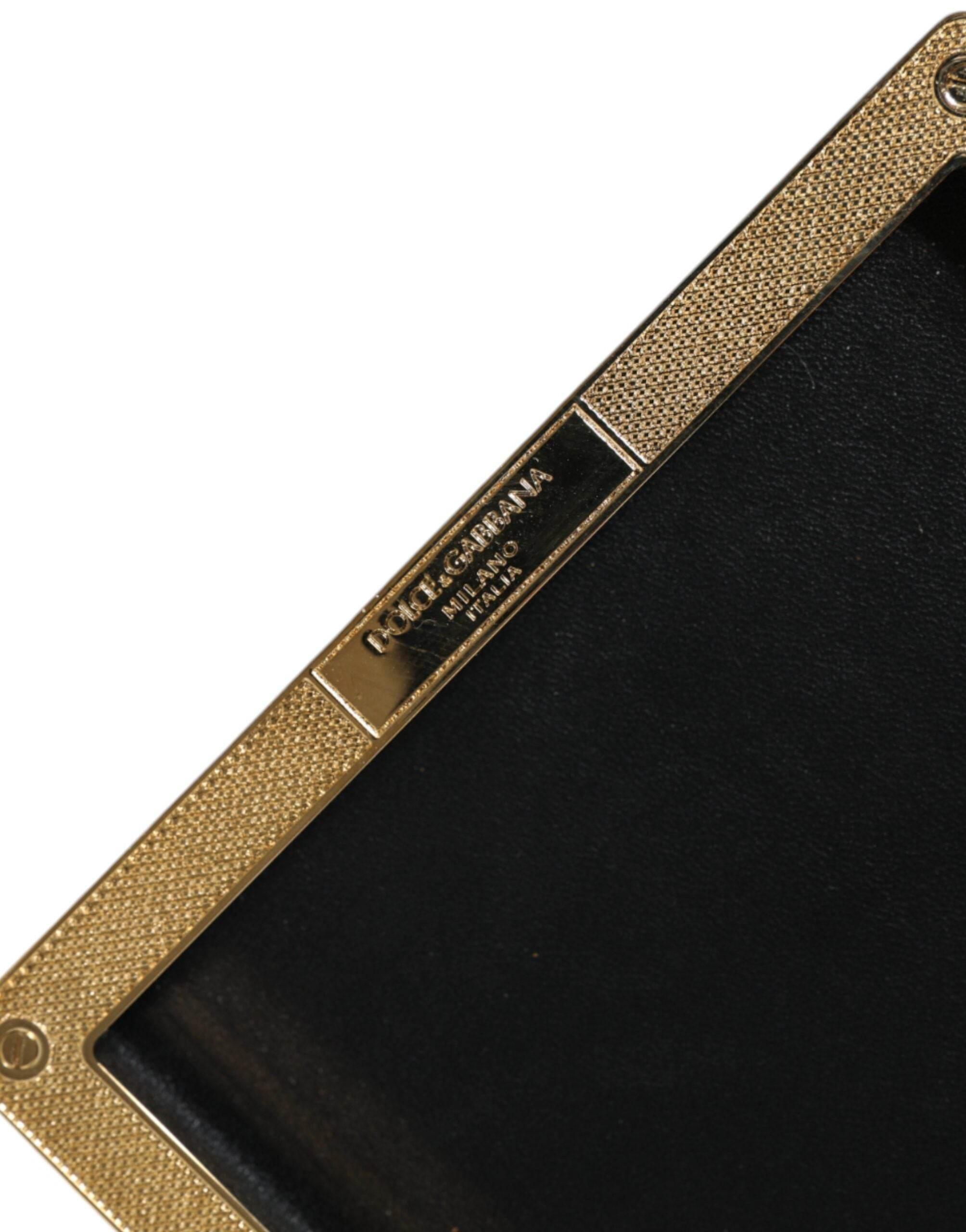 Dolce & Gabbana Black Leather Studs Gold Frame Clutch Evening Purse Bag - Hilstor