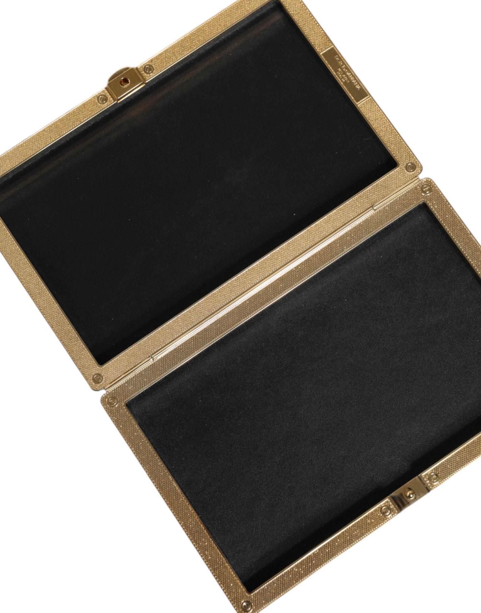 Dolce & Gabbana Black Leather Studs Gold Frame Clutch Evening Purse Bag - Hilstor